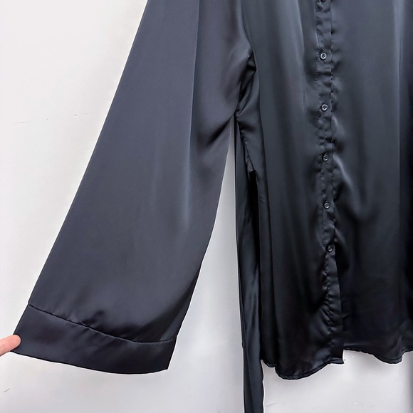 Boo Hoo Black Satin Button Down Shirt Dress - Picture 2 of 7